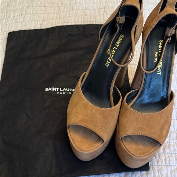 Saint Laurent Shoes - Jodie platform Saint Laurent Paris Tan ultra Suede Heels size 36 new without box